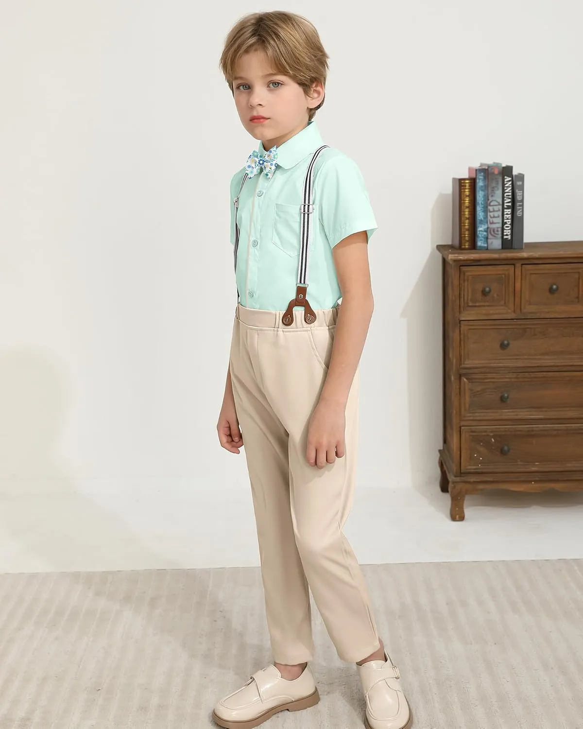 DISAUR Boys Suits 3 Pieces Formal Dress Shirt with Bowtie Suspender Pants Boy Gentleman Outfits Set 4-8 Years