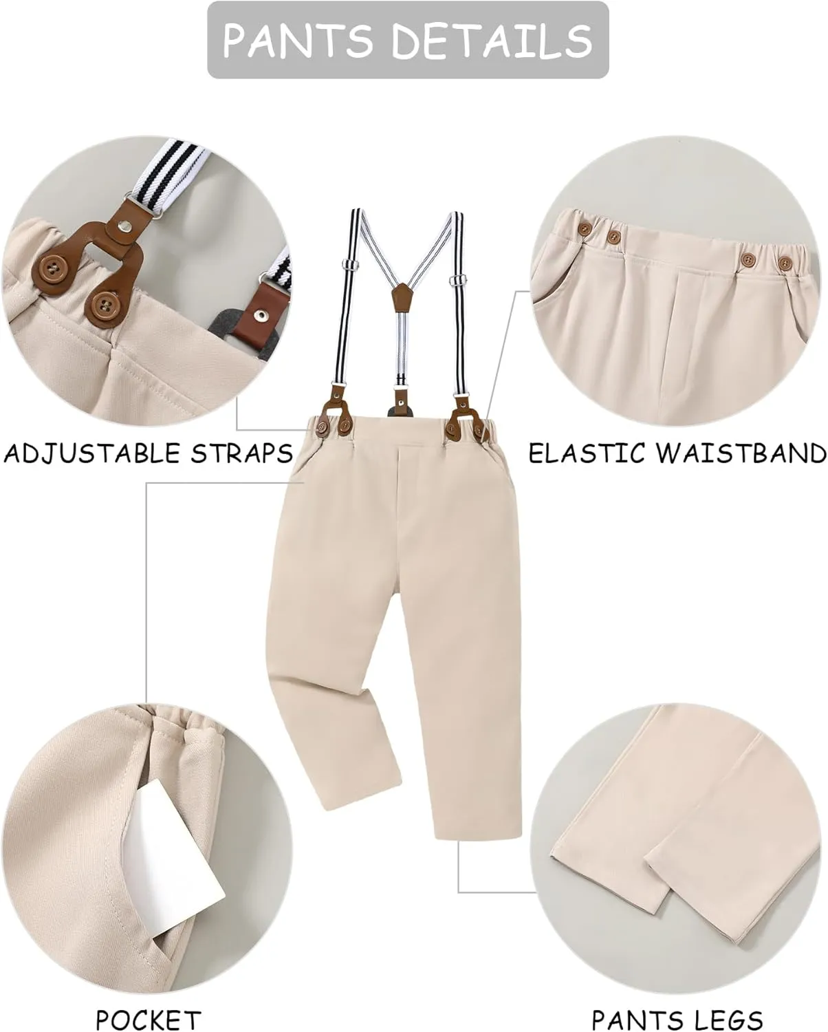 DISAUR Boys Suits 3 Pieces Formal Dress Shirt with Bowtie Suspender Pants Boy Gentleman Outfits Set 4-8 Years