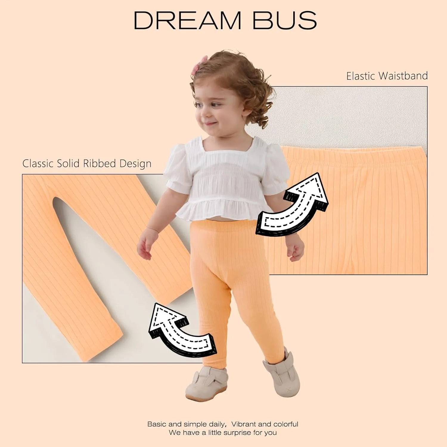 DREAM BUS 5 Pack Toddler Girl Pants Baby Girl Solid Ribbed Pants Toddler Girls Bottoms Leggings Newborn Cotton Jogger