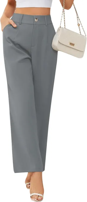 Dress Pants Women High Waisted Business Casual Pants Trendy Flowy Straight Leg Trouser Pants Office Outfits