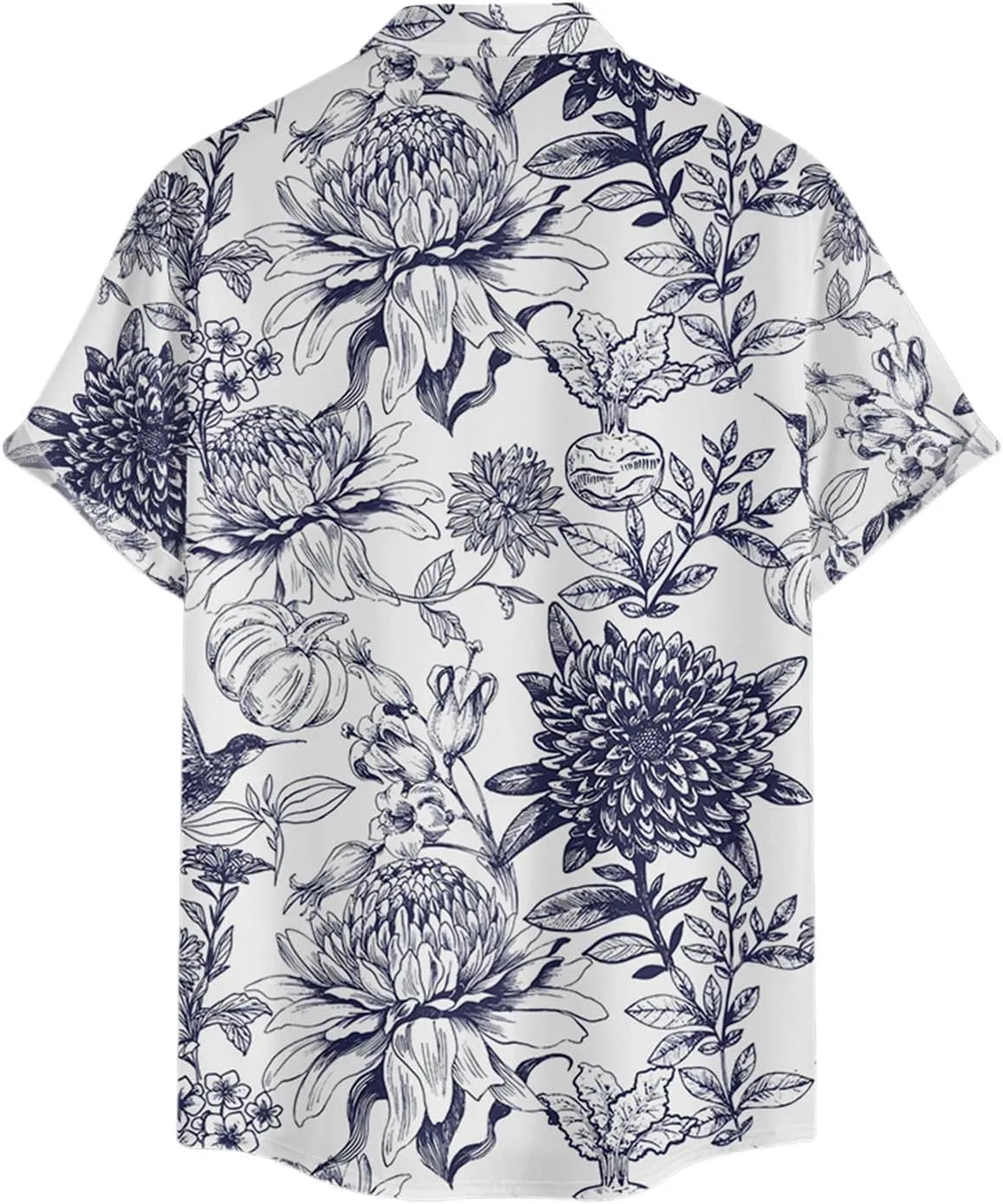 DRESSFO Matchable Couples' Hawaiian Outfit Porcelain Style Floral Print Men's Shirt Or Women's Belted Mini Dress