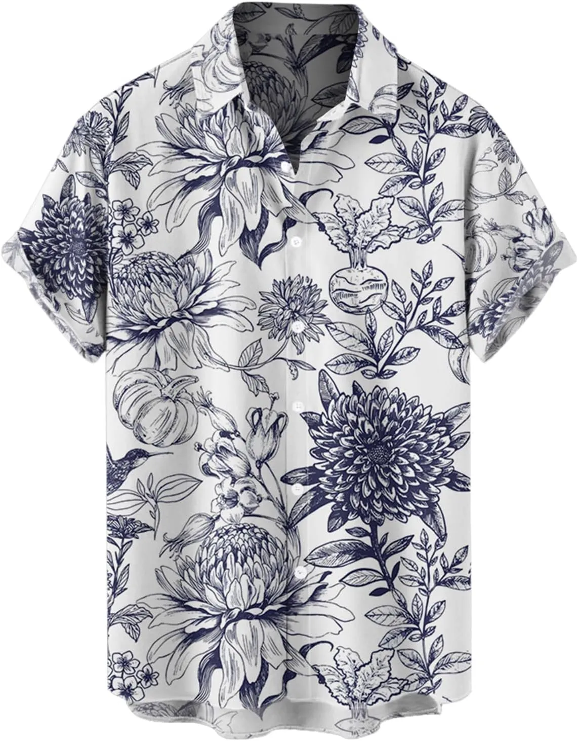 DRESSFO Matchable Couples' Hawaiian Outfit Porcelain Style Floral Print Men's Shirt Or Women's Belted Mini Dress