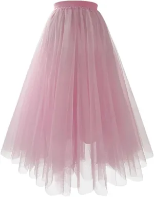 Dvbfufv Women Mesh Pleated A-Line Skirt Women Summer High Waist Midi Skirts