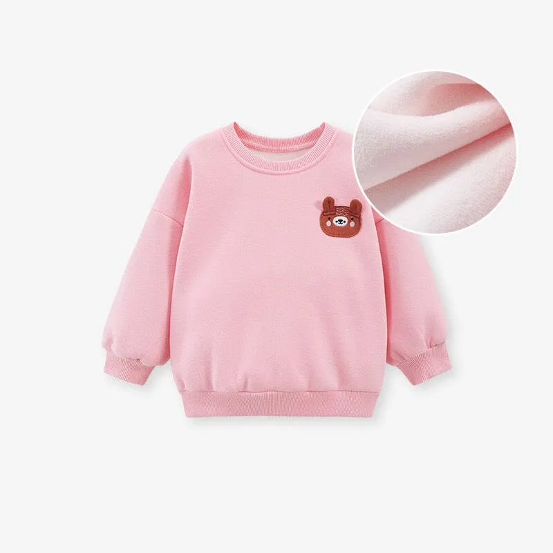 Embroidered Tiny Bear Winter Fleece Sweatshirt