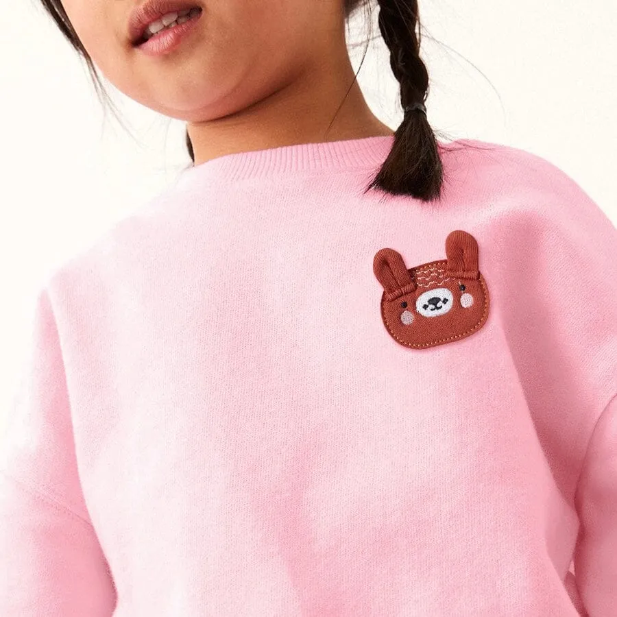 Embroidered Tiny Bear Winter Fleece Sweatshirt