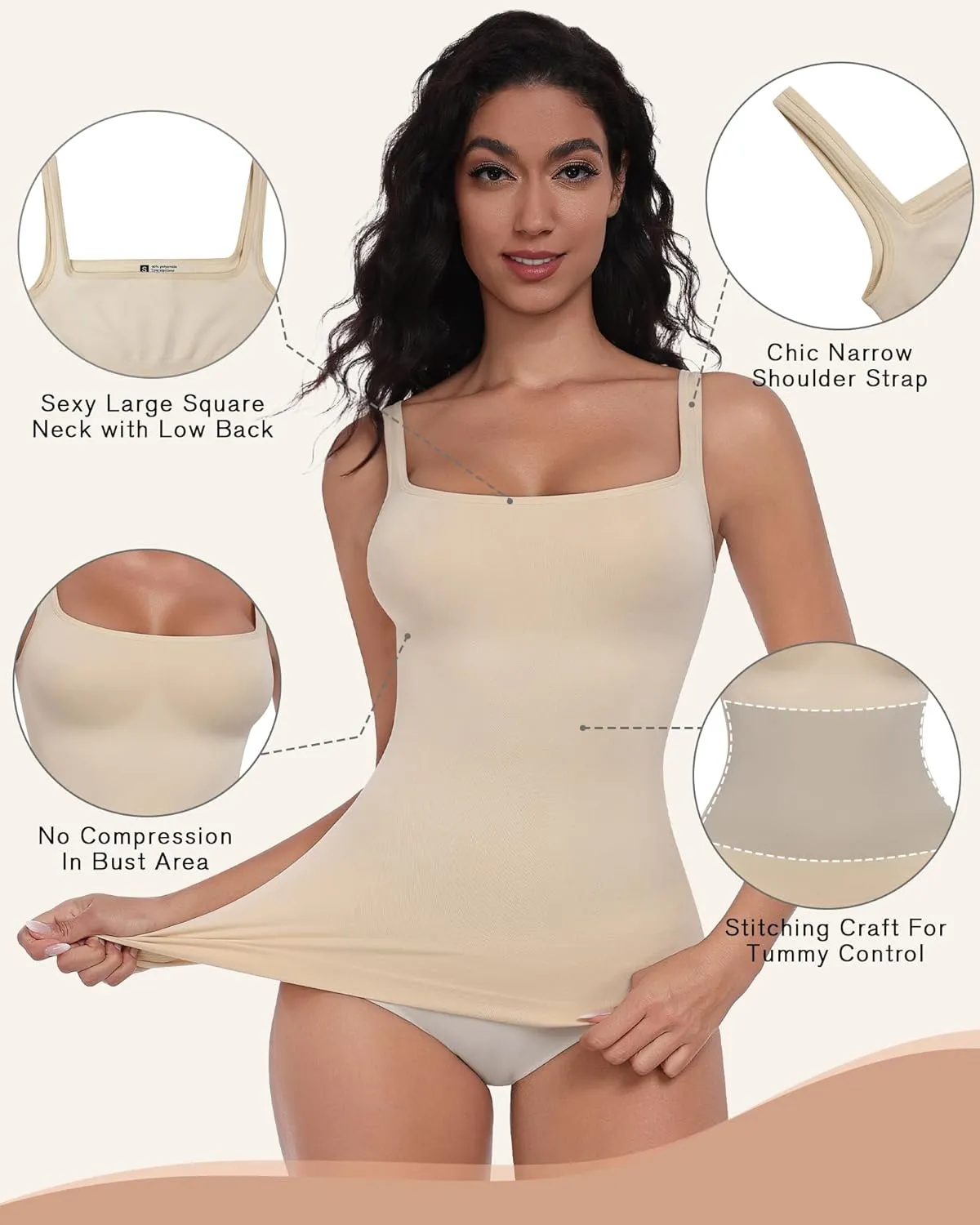 EUYZOU Womens Shapewear Tummy Control Seamless Square Neck Compression Tank Tops for Women Body Shaper Camisole Top