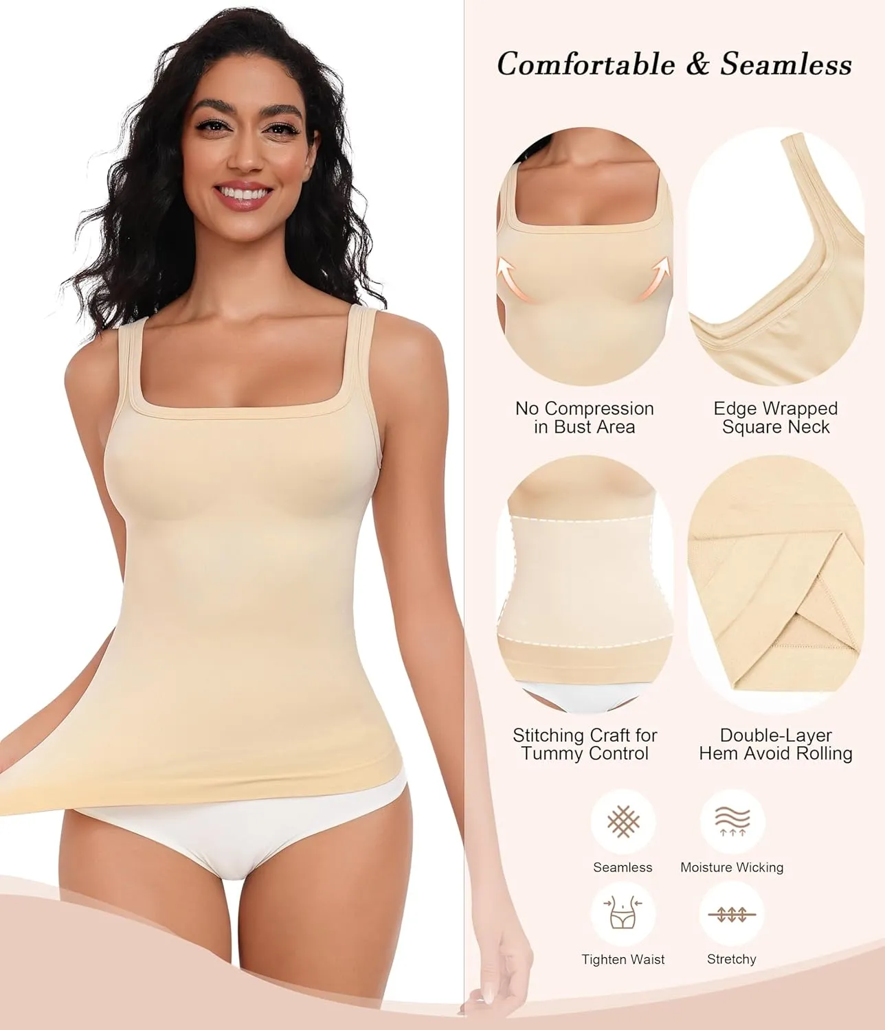 EUYZOU Womens Shapewear Tummy Control Squre Neck Seamless Compression Tank Tops for Women Slimming Body Shaper Camisole