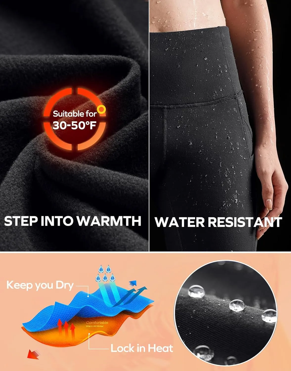 Ewedoos Fleece Lined Yoga Pants with Pockets Water Resistant Hiking Pants Women High Waist Flare Leggings Winter Warm Pants
