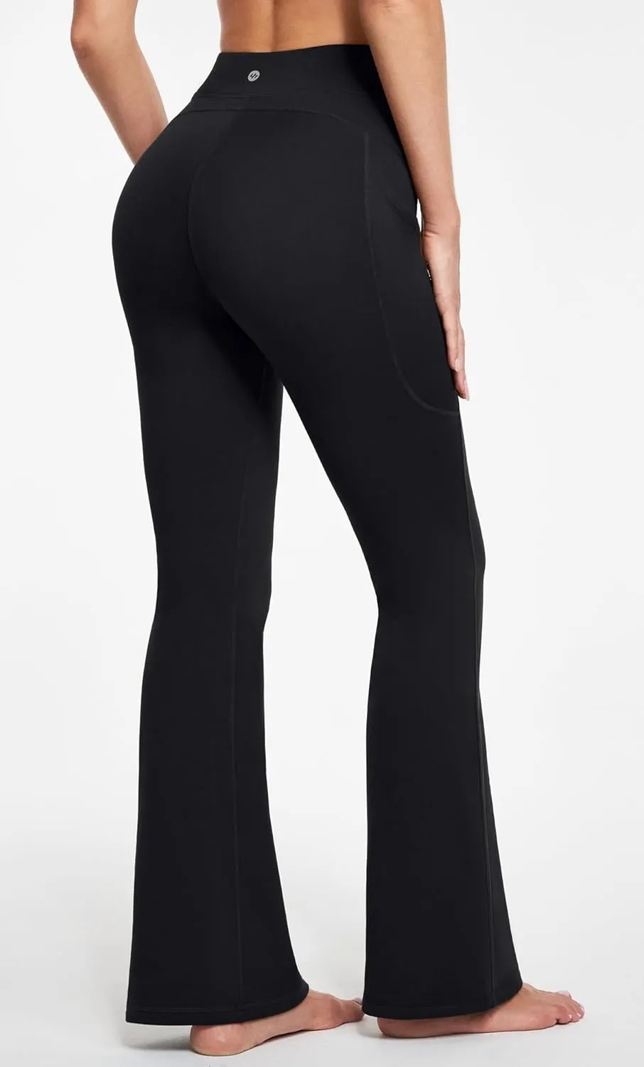 Ewedoos Fleece Lined Yoga Pants with Pockets Water Resistant Hiking Pants Women High Waist Flare Leggings Winter Warm Pants