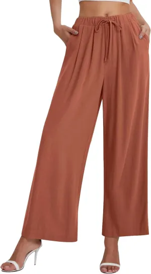 fanmpghleoo Womens Linen Palazzo Pants Summer Casual Loose High Waisted Flowy Wide Leg Pants Beach Trousers with Pockets