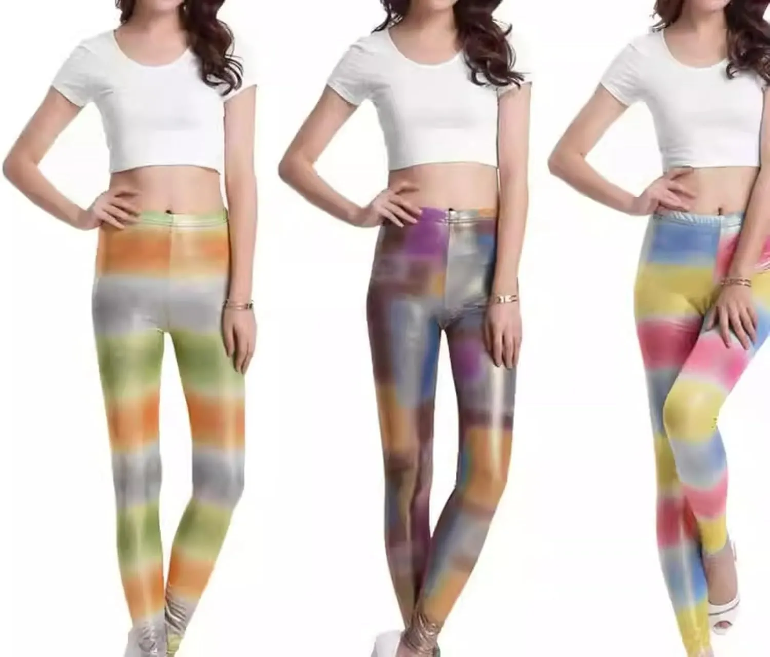 Faux Leather Legging Pants Dyeing Hot Stamping Colored Bottom Slim Fit High Waist Street Trendy Tight for Women