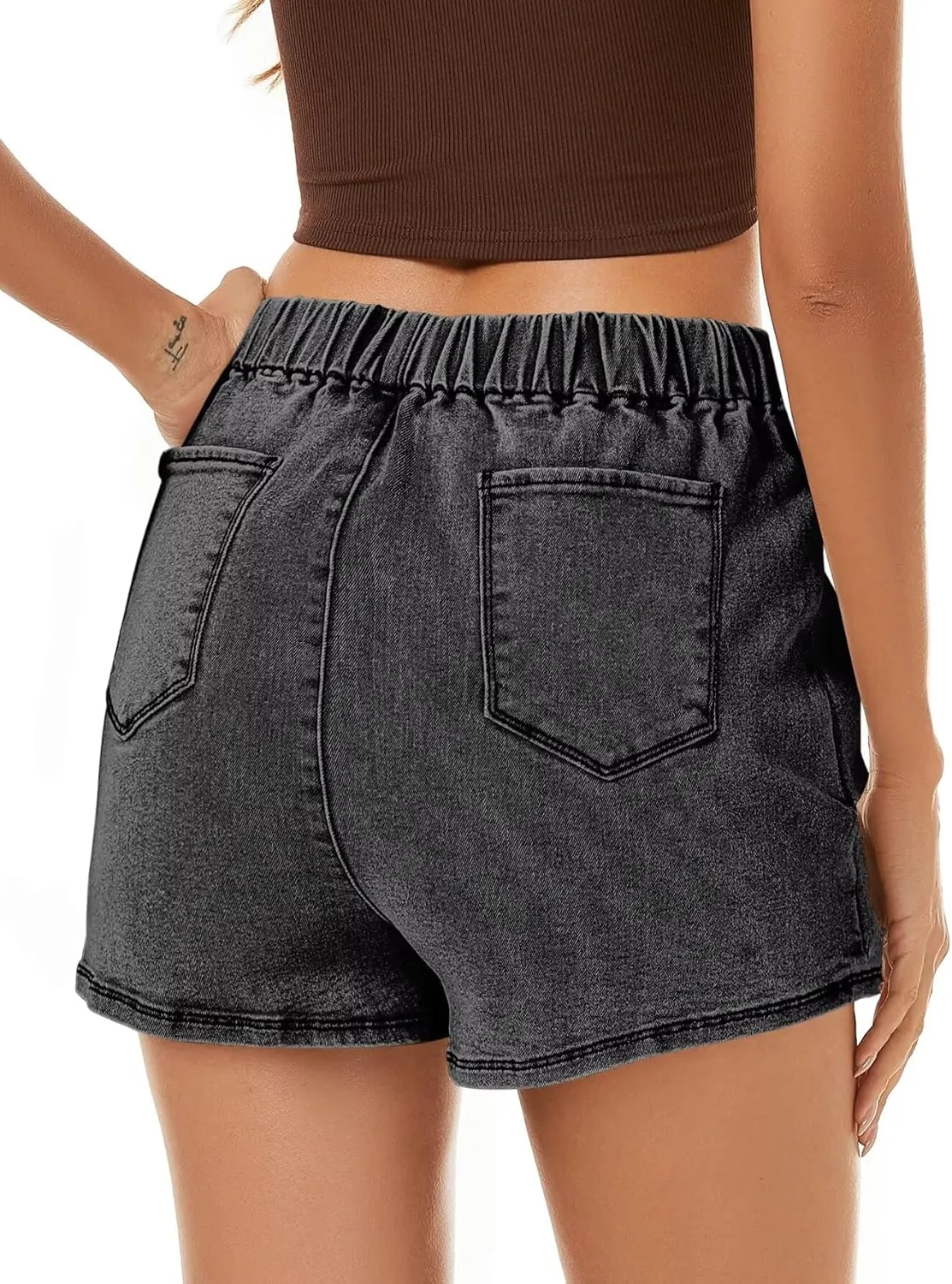FEKOAFE Denim Skorts for Woman 2025 High Waist Trendy Slit Stretchy Y2K Denim Wrap Skirt with Shorts