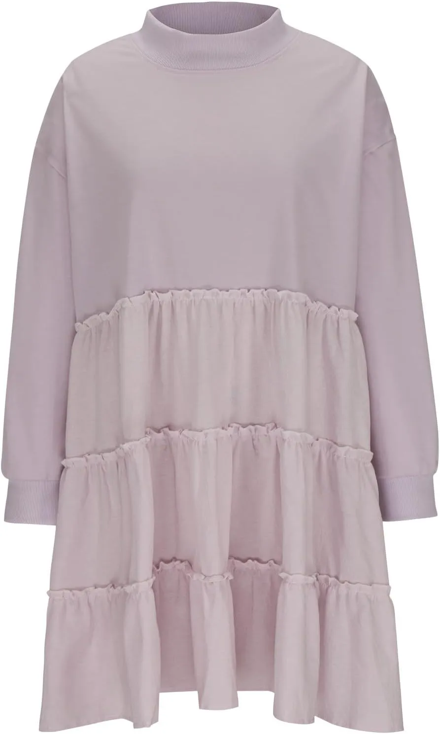 Firzero Womens Oversized Sweatshirt Dress Patchwork Long Sleeve Crewneck Pleated Mini Dresses 2024 Casual Pullover Tops