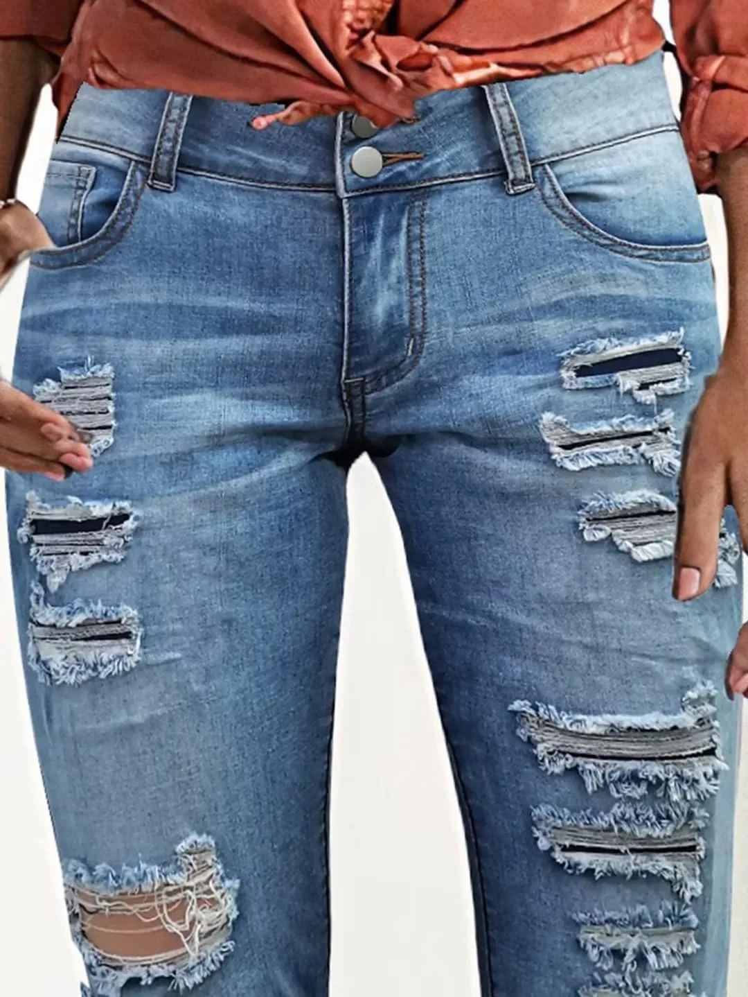 Flamingals Bootcut Wide Leg Low Rise Ripped Button Up Denim Pants
