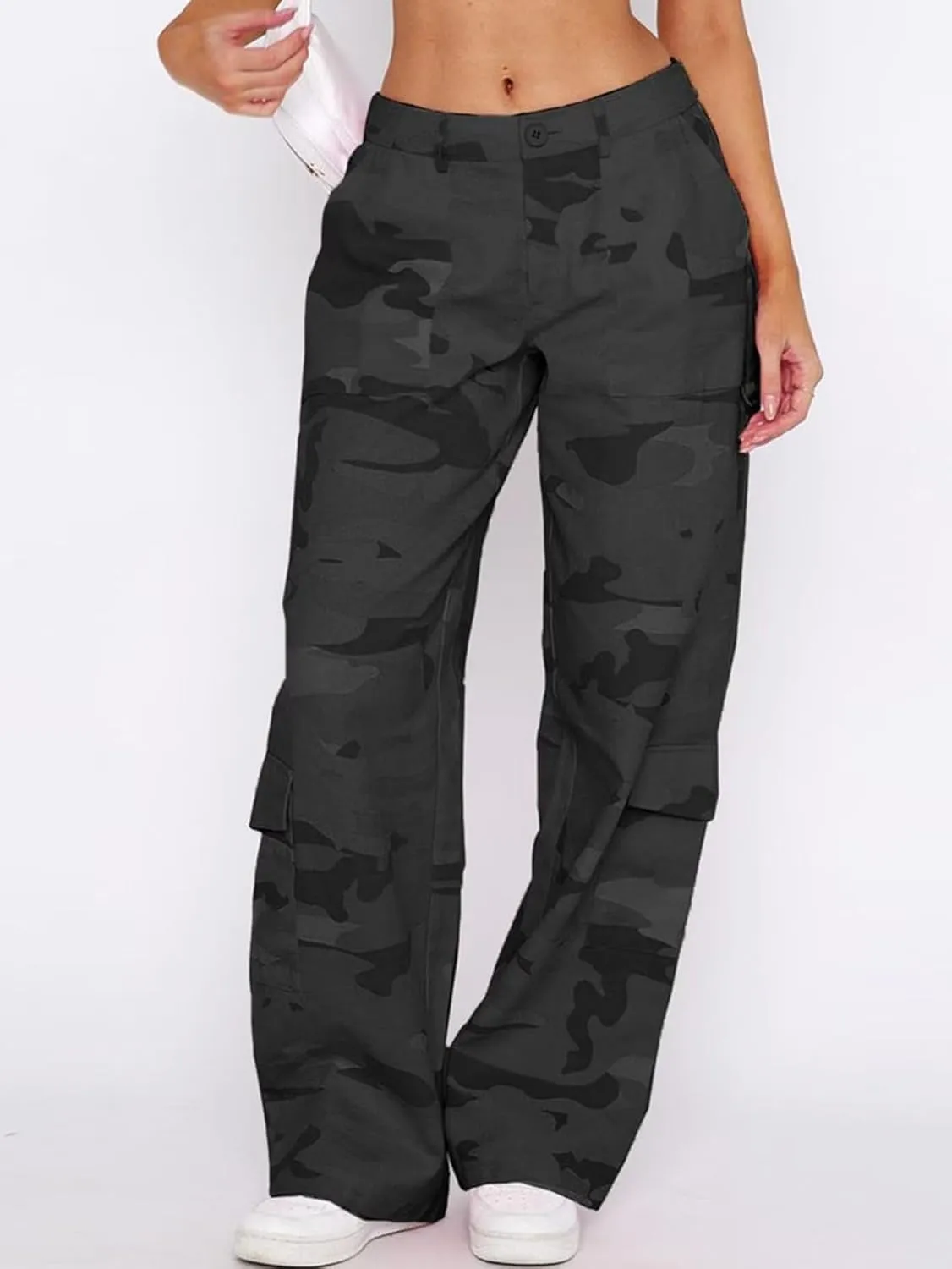 Flamingals Cargo Pants for Women Baggy Wide Leg Mid Waist Causal Y2K Pants with Pockets