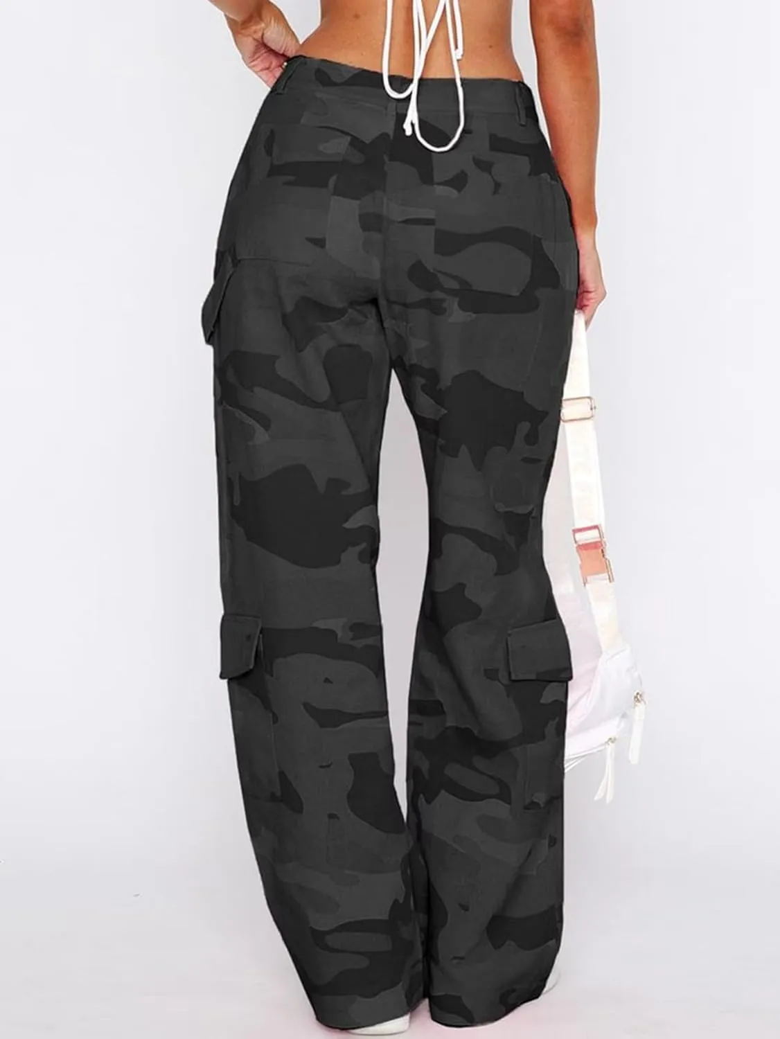 Flamingals Cargo Pants for Women Baggy Wide Leg Mid Waist Causal Y2K Pants with Pockets