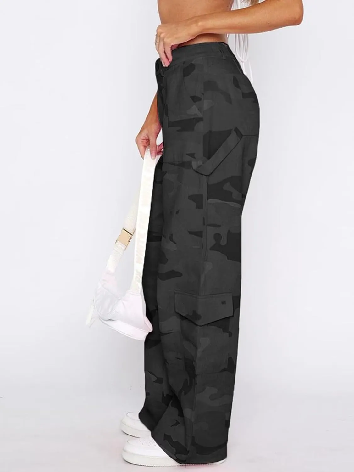 Flamingals Cargo Pants for Women Baggy Wide Leg Mid Waist Causal Y2K Pants with Pockets