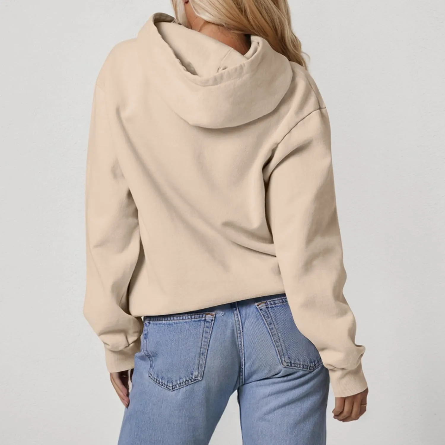 Fleece Hoodie Women Oversized Plain Hooded Sweatshirt Casual Long Sleeve Pullover Tops Comfy Drop Shoulder Sweater