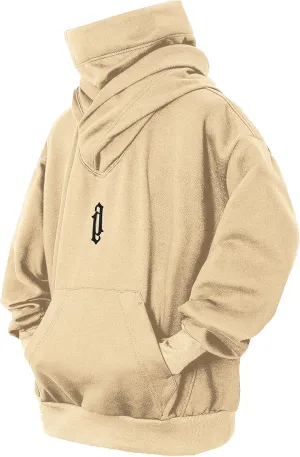 Fleece Hoodies for Men Cowl Neck Sweatshirts Casual Pullover Fall Winter Loose Fit Tops with Embroidery