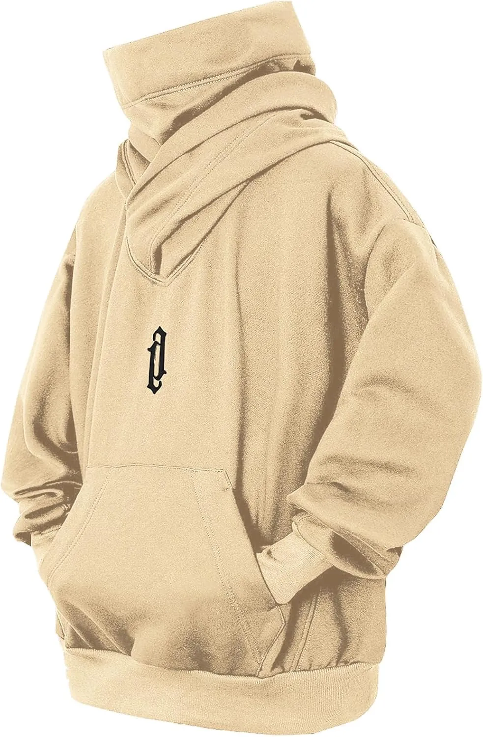 Fleece Hoodies for Men Cowl Neck Sweatshirts Casual Pullover Fall Winter Loose Fit Tops with Embroidery