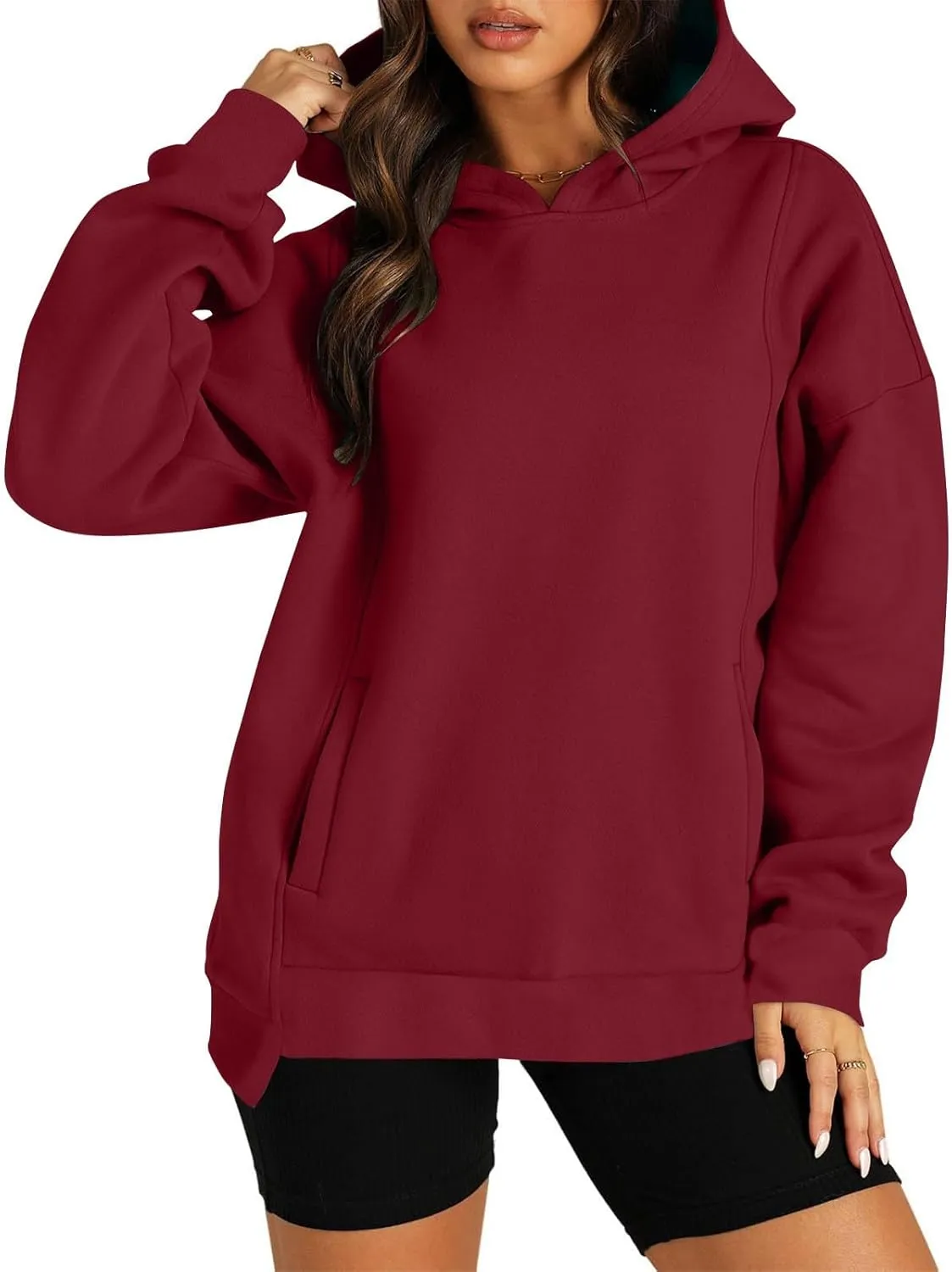 Fleece Hoodies for Women Baggy Drop Shoulder Oversized Sweatshirt Trendy Y2K Hoodie Casual Pullover Tops with Pockets