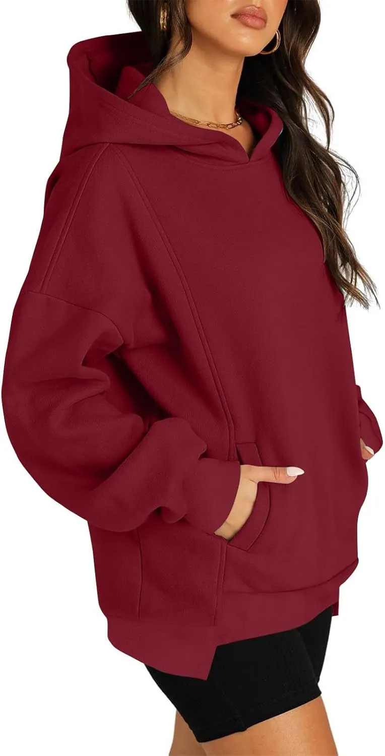Fleece Hoodies for Women Baggy Drop Shoulder Oversized Sweatshirt Trendy Y2K Hoodie Casual Pullover Tops with Pockets