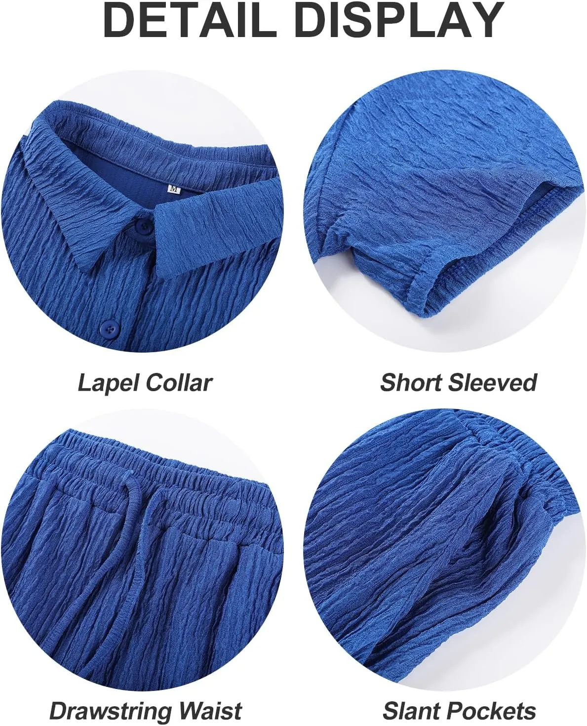 Flygo Womens 2 Piece Casual Outfits Summer Pleated Short Sleeve Top and Set Button Down Shirt Y2K