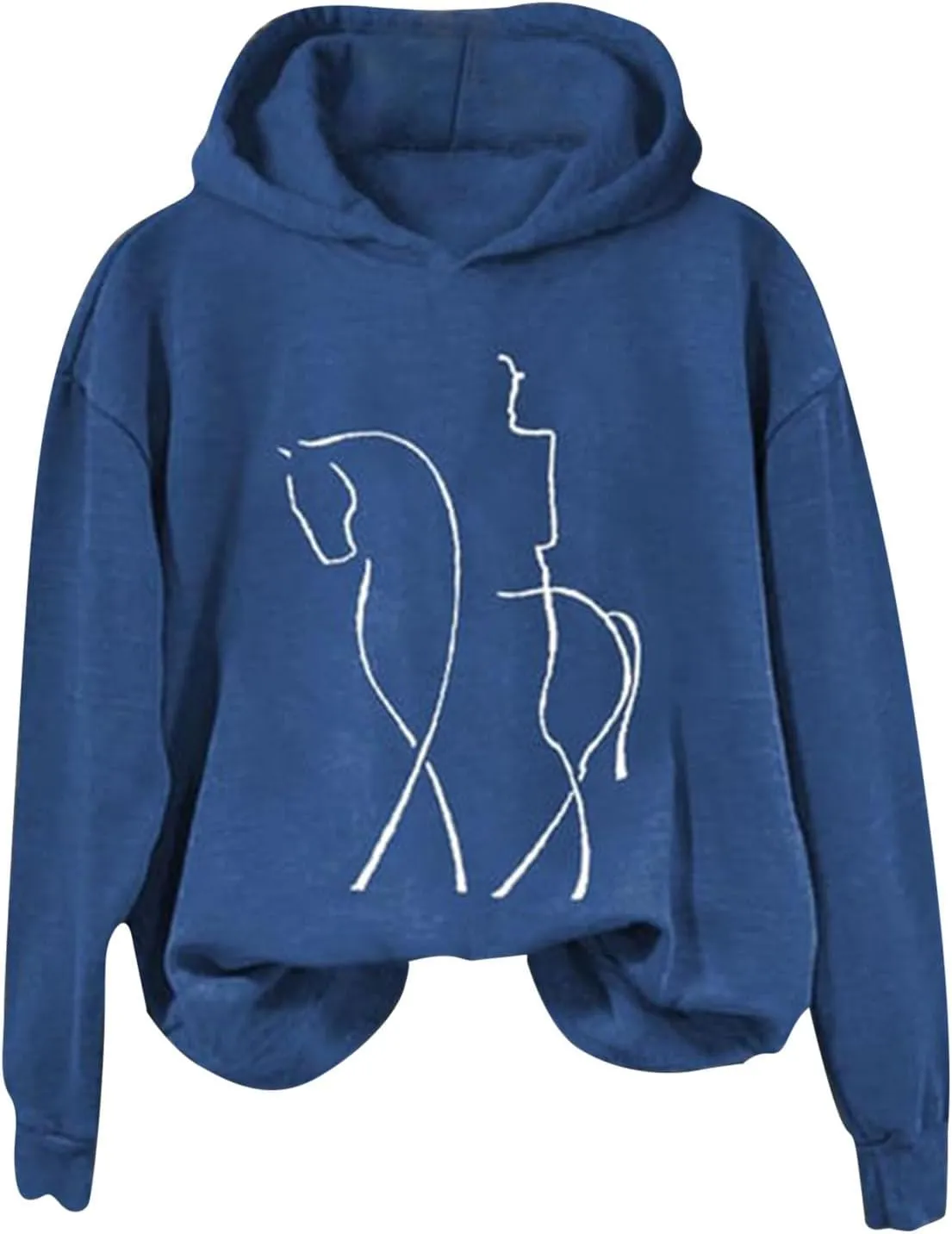 Funny Abstract Horse Print Hoodies Women Oversized Casual Fleece Sweatshirt Cute Knight Graphic Hooded Pullover Tops