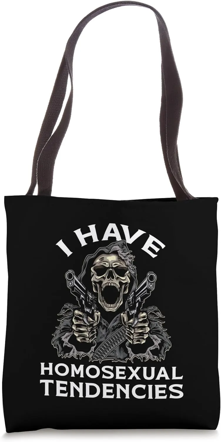 Funny Hard Skeleton Skull Meme I Have Homosexual Tendencies Tote Bag