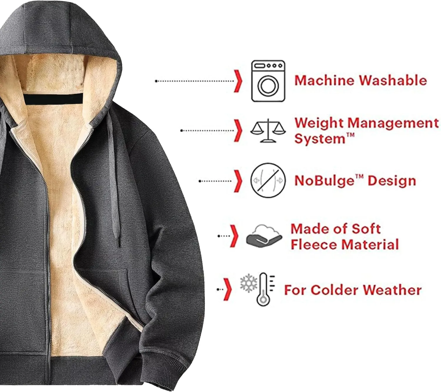 Galaxy by Harvic 3-Pack Men's Heavyweight Sherpa Hoodie - Ultra-Warm Full-Zip Jacket with Cozy Fleece Lining