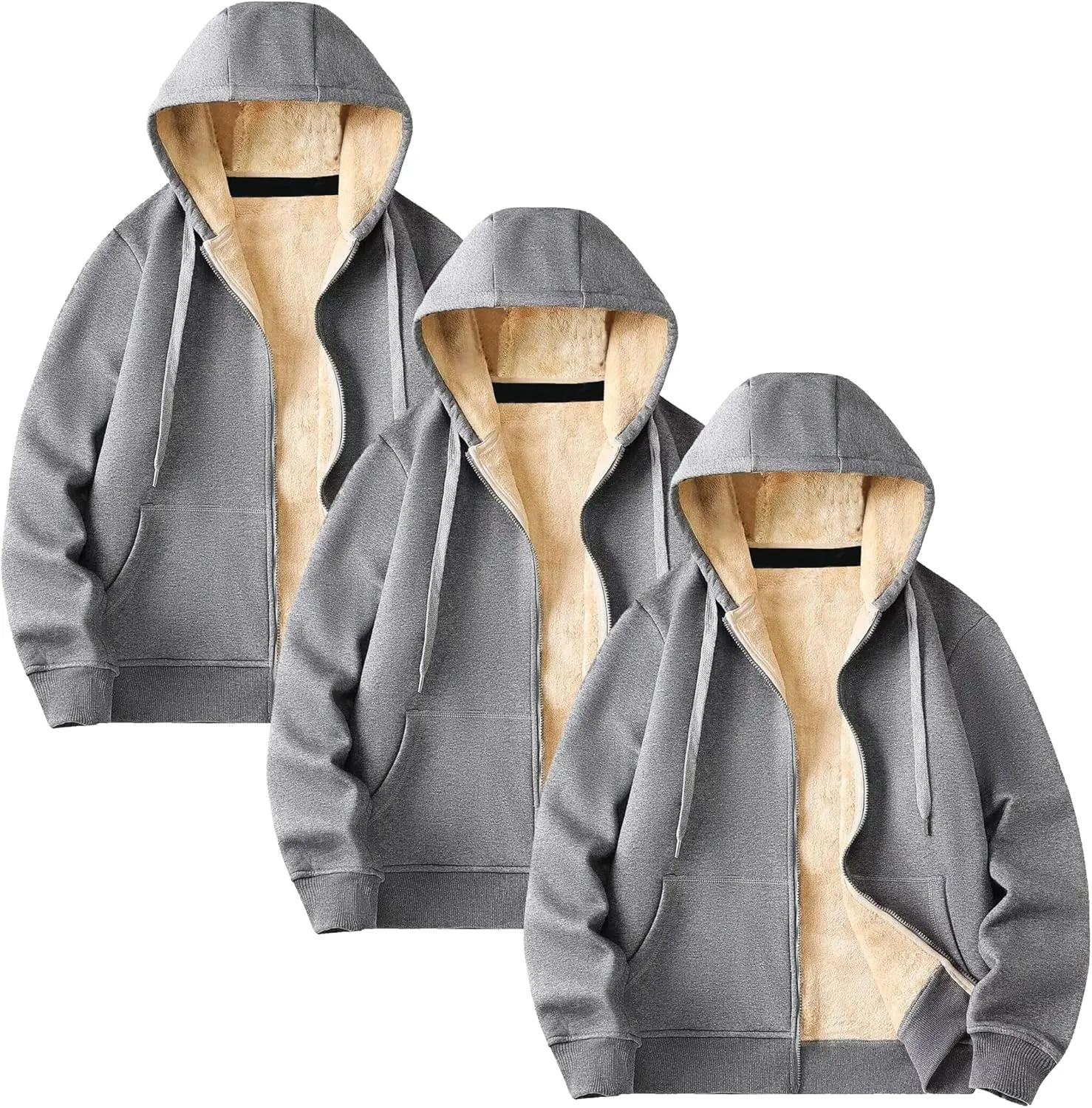 Galaxy by Harvic 3-Pack Men's Heavyweight Sherpa Hoodie - Ultra-Warm Full-Zip Jacket with Cozy Fleece Lining