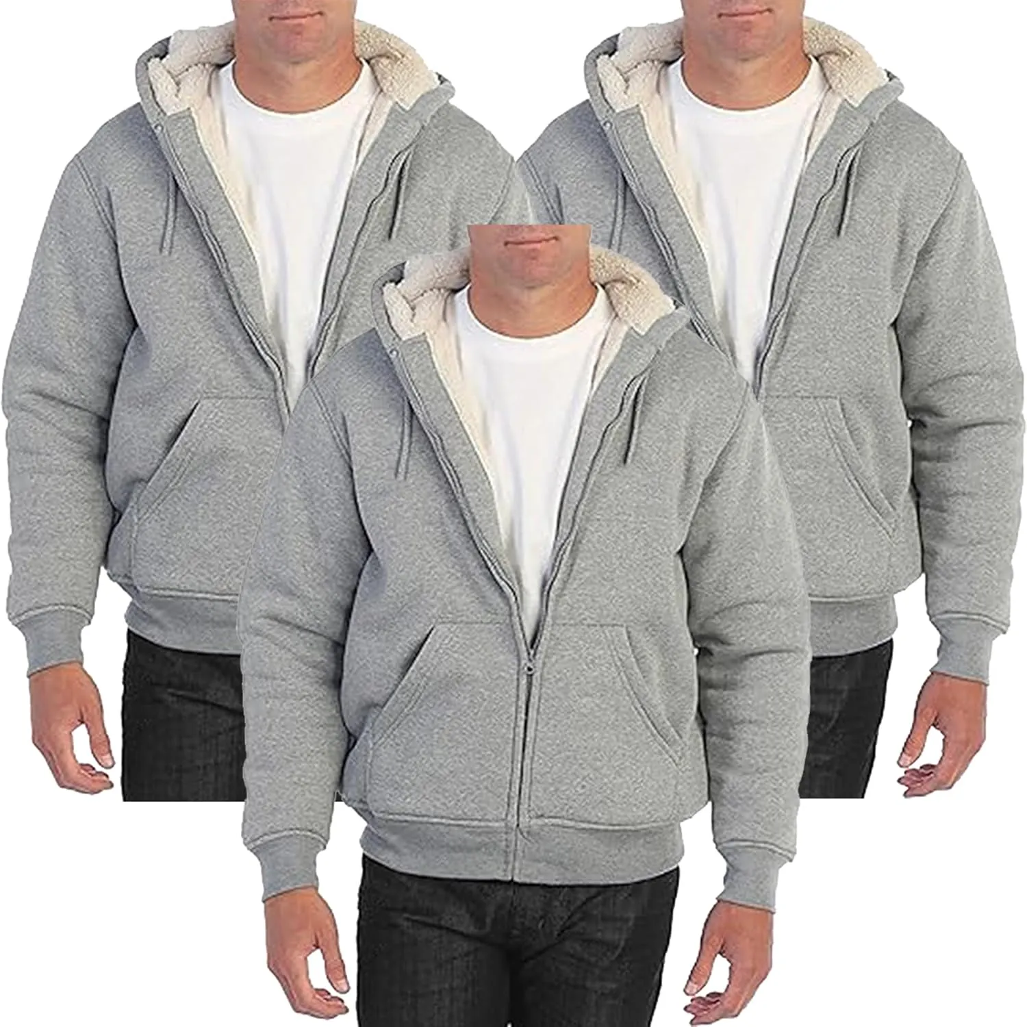 Galaxy by Harvic 3-Pack Men's Heavyweight Sherpa Hoodie - Ultra-Warm Full-Zip Jacket with Cozy Fleece Lining