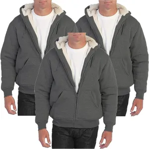 Galaxy by Harvic 3-Pack Men's Heavyweight Sherpa Hoodie - Ultra-Warm Full-Zip Jacket with Cozy Fleece Lining