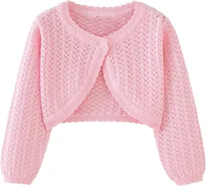 Girls Cardigan Sweater Toddler Bolero Shrug Baby Kids Long Sleeve Dress Up Button Closure Cropped Jacket Tops