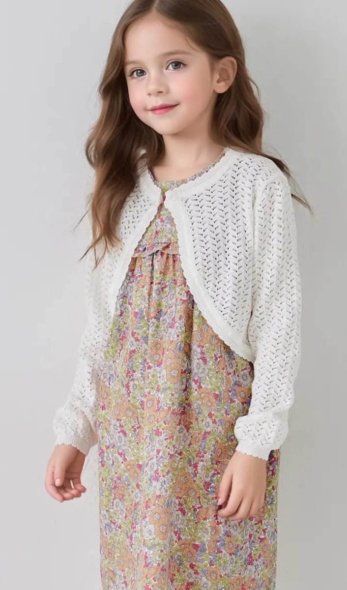 Girls Cardigan Sweater Toddler Bolero Shrug Baby Kids Long Sleeve Dress Up Button Closure Cropped Jacket Tops