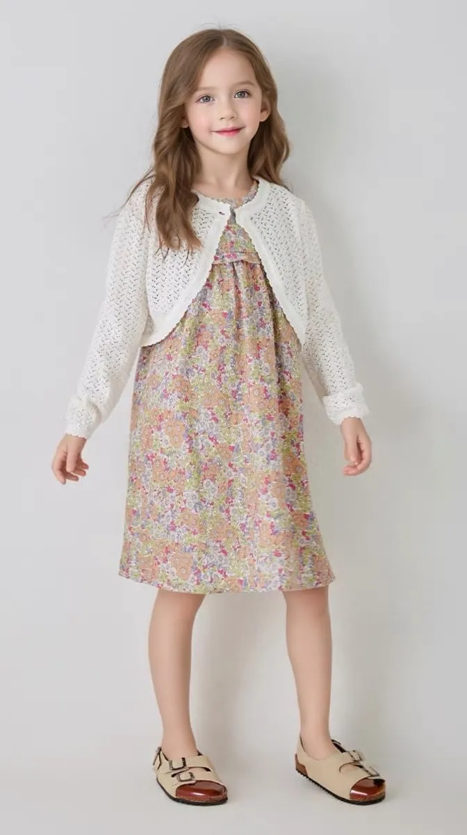 Girls Cardigan Sweater Toddler Bolero Shrug Baby Kids Long Sleeve Dress Up Button Closure Cropped Jacket Tops