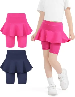 Girls Leggings with Skirt Uniform Skirts for Girls Knee-Length Ruffle Skirt Pants for Kid 4-11 Years