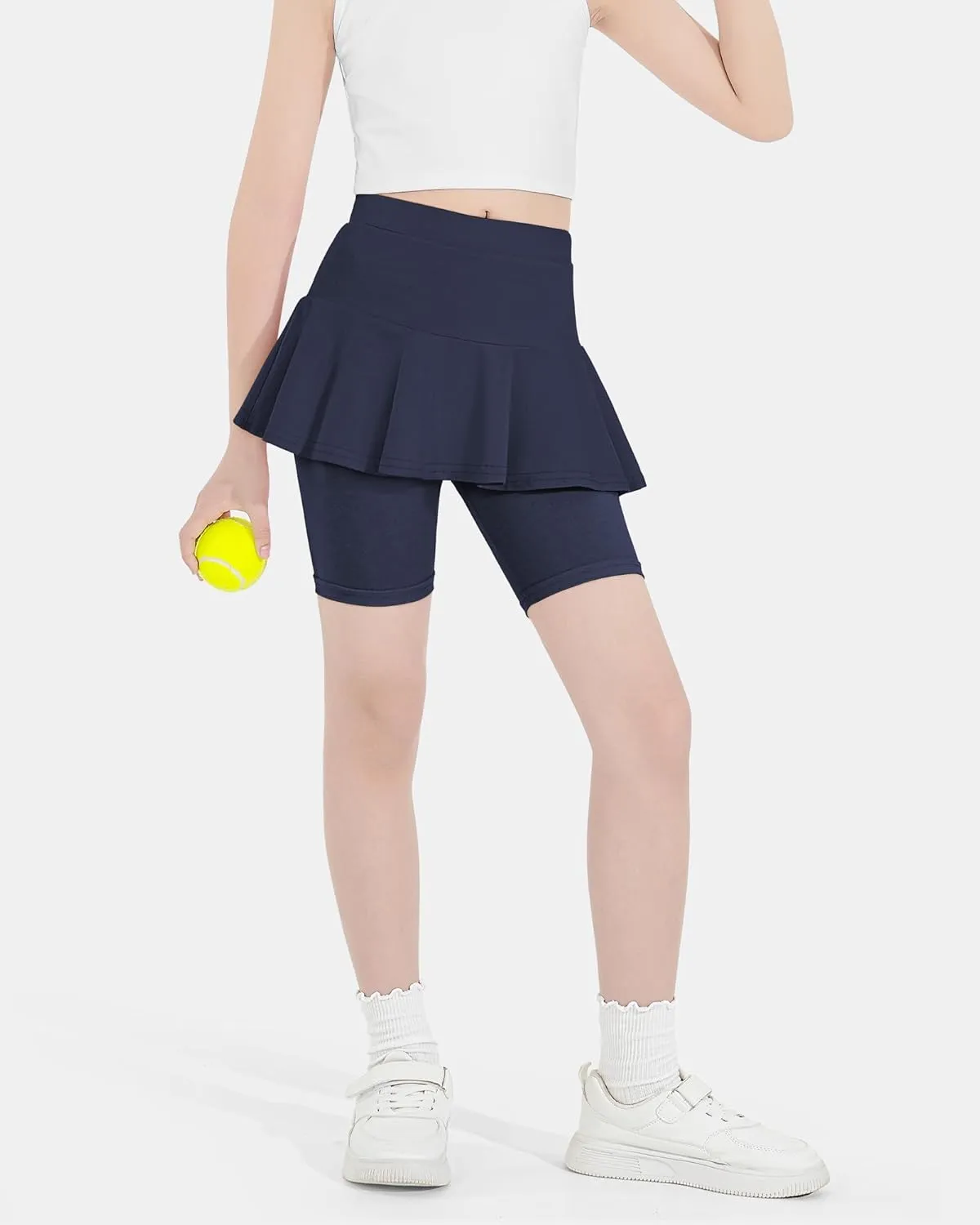 Girls Leggings with Skirt Uniform Skirts for Girls Knee-Length Ruffle Skirt Pants for Kid 4-11 Years