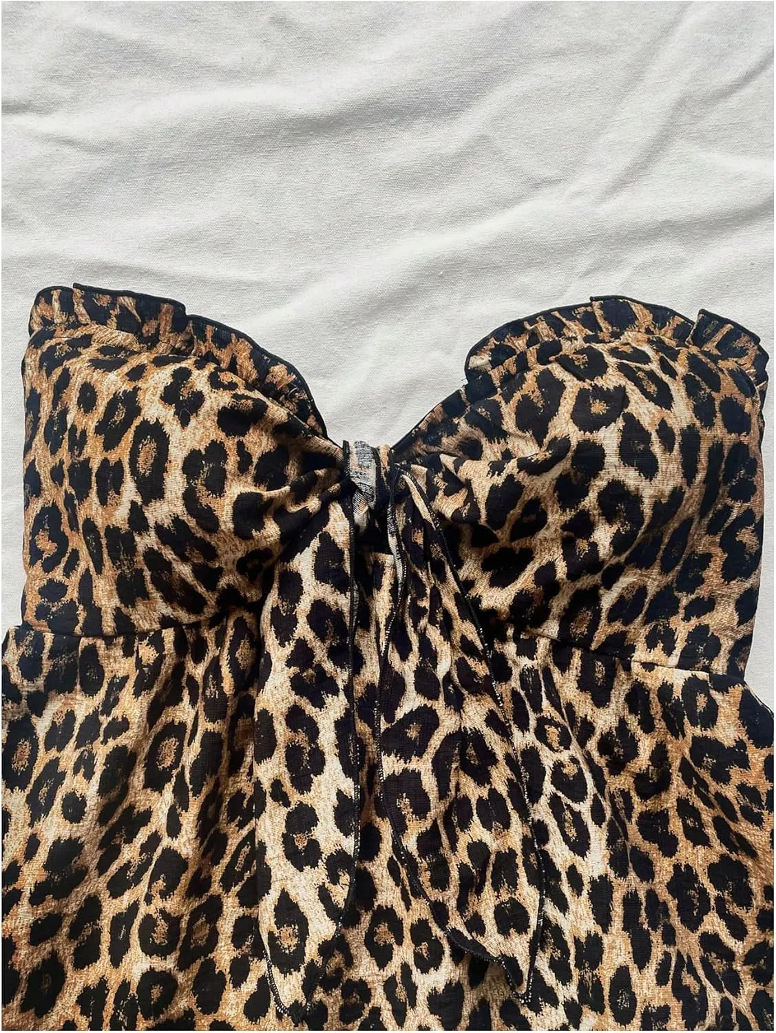 GORGLITTER Women's Cheetah Bow Strapless Tube Top Animal Print Leopard Tie Front Sleeveless Bandeau Going Out Tops