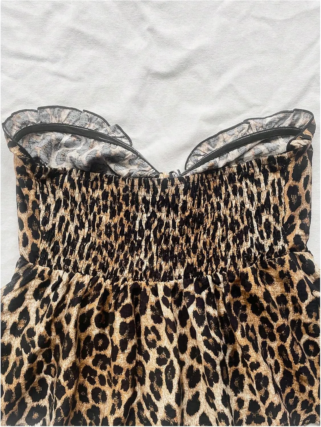 GORGLITTER Women's Cheetah Bow Strapless Tube Top Animal Print Leopard Tie Front Sleeveless Bandeau Going Out Tops
