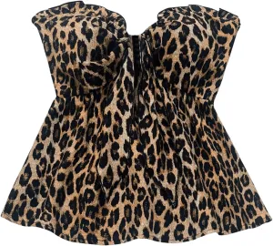 GORGLITTER Women's Cheetah Bow Strapless Tube Top Animal Print Leopard Tie Front Sleeveless Bandeau Going Out Tops