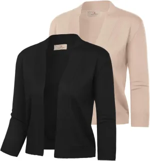 GRACE KARIN Women 2 Pack 3/4 Sleeve Cardigan Sweater Cropped Shrug for Dress Tops S-2XL