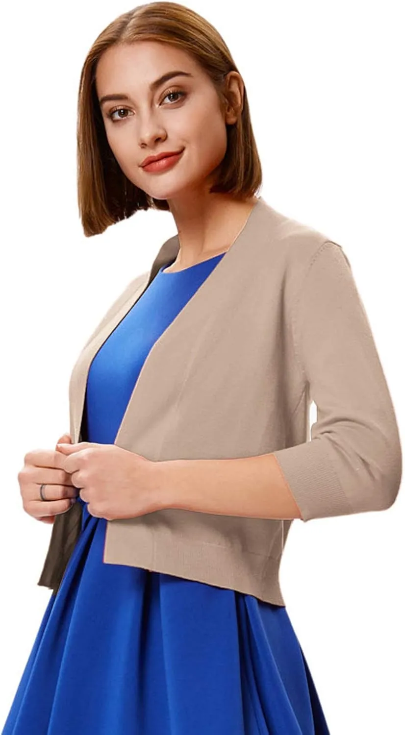 GRACE KARIN Women 2 Pack 3/4 Sleeve Cardigan Sweater Cropped Shrug for Dress Tops S-2XL