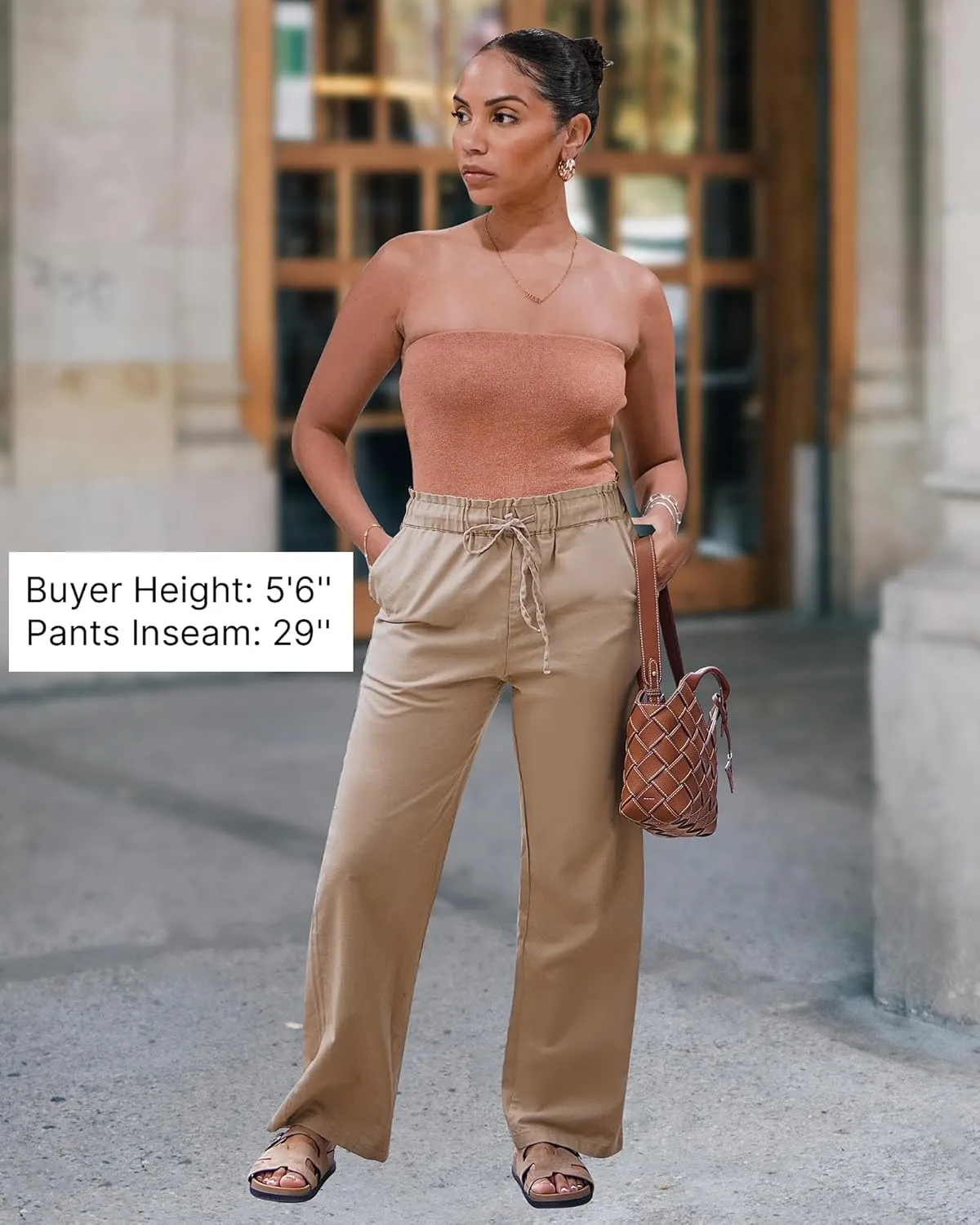 GRAPENT Linen Pants Women Wide Leg High Waisted Flowy Summer Beach Elastic Waist Pull On Baggy Palazzo Pants with Pocket