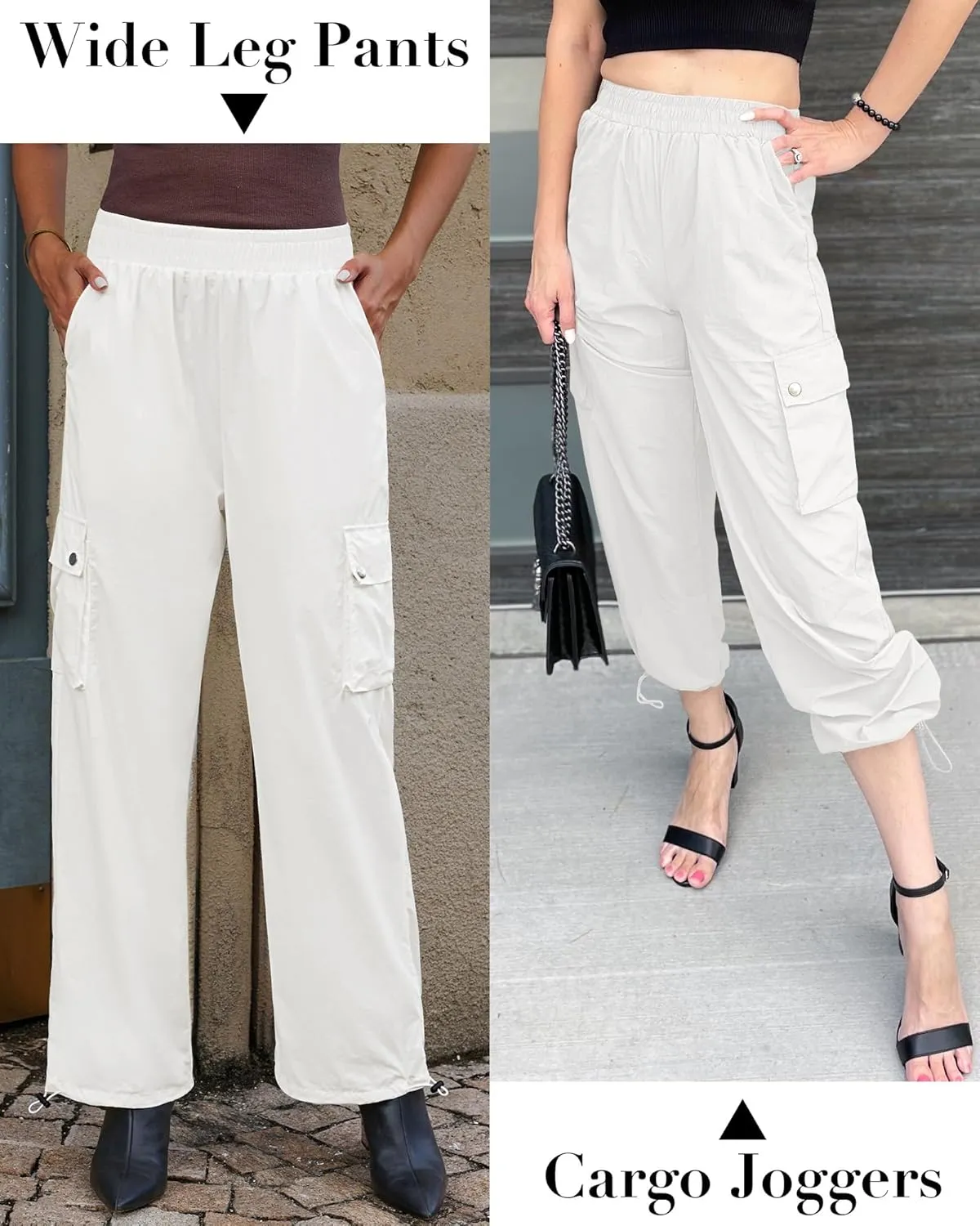 GRAPENT Womens Cargo Pants High Waisted Baggy Parachute Pants Elastic Waist Adjustable Drawstring Nylon Y2K Trousers