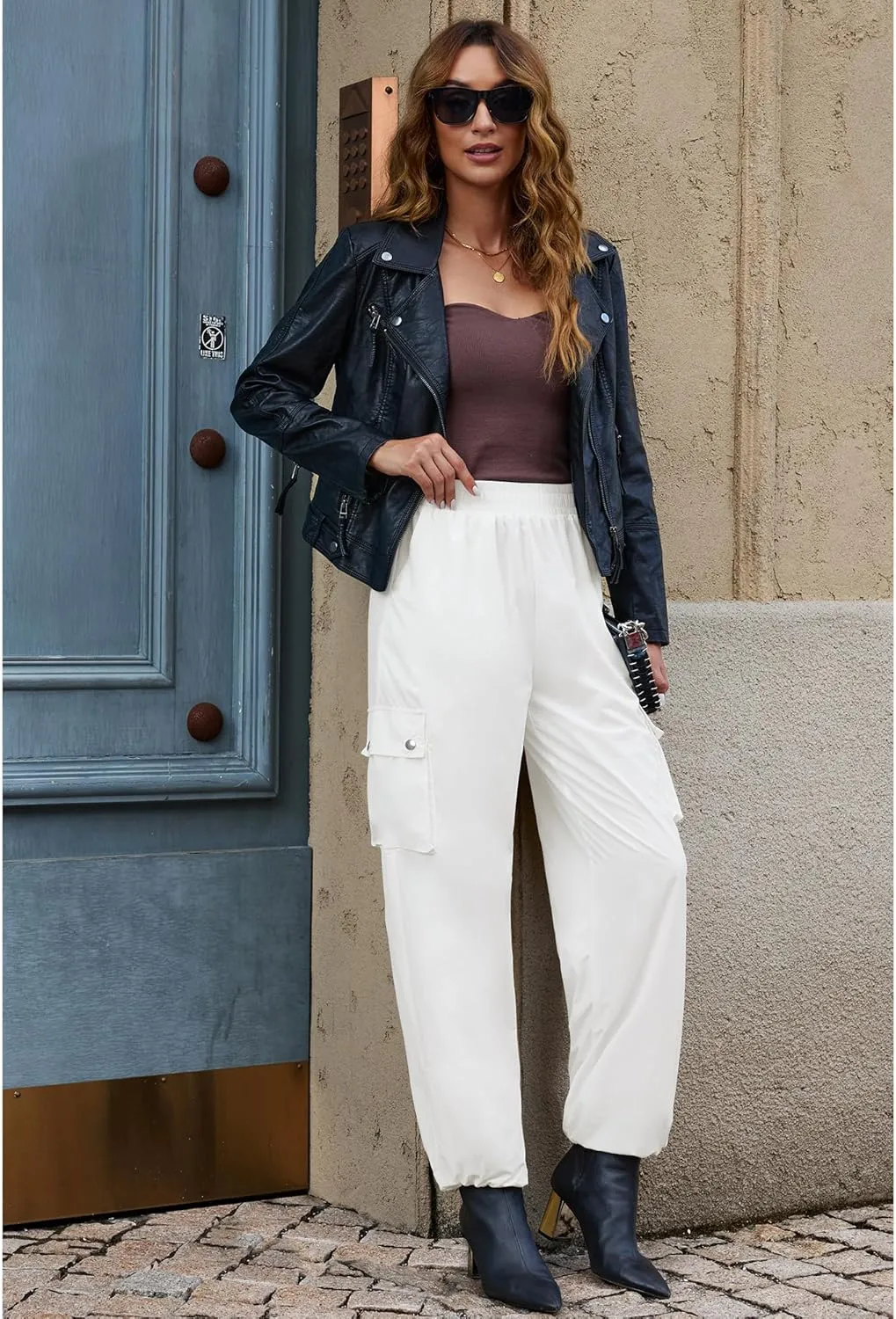 GRAPENT Womens Cargo Pants High Waisted Baggy Parachute Pants Elastic Waist Adjustable Drawstring Nylon Y2K Trousers