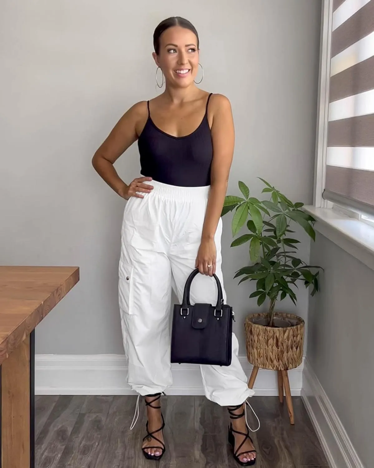 GRAPENT Womens Cargo Pants High Waisted Baggy Parachute Pants Elastic Waist Adjustable Drawstring Nylon Y2K Trousers