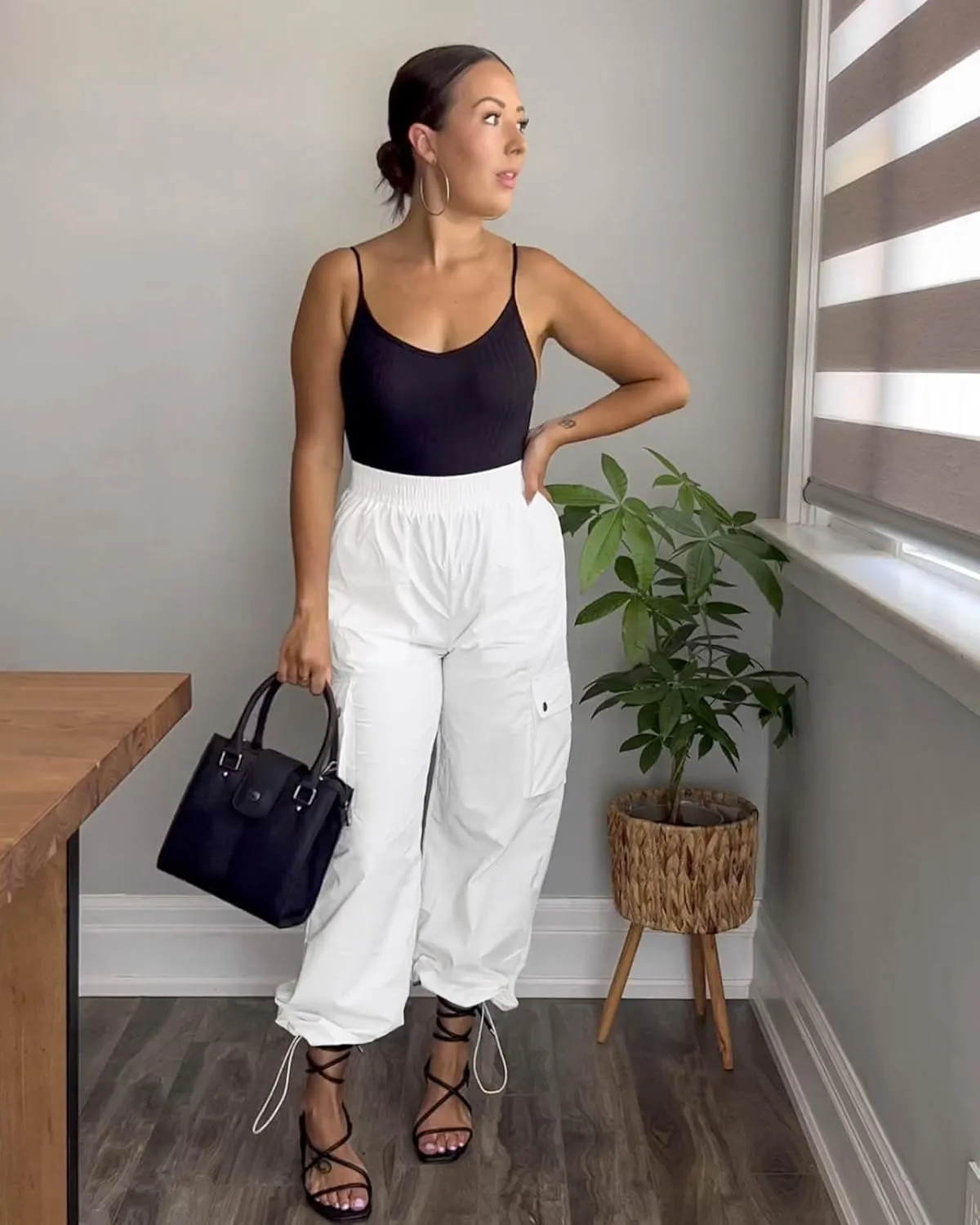 GRAPENT Womens Cargo Pants High Waisted Baggy Parachute Pants Elastic Waist Adjustable Drawstring Nylon Y2K Trousers