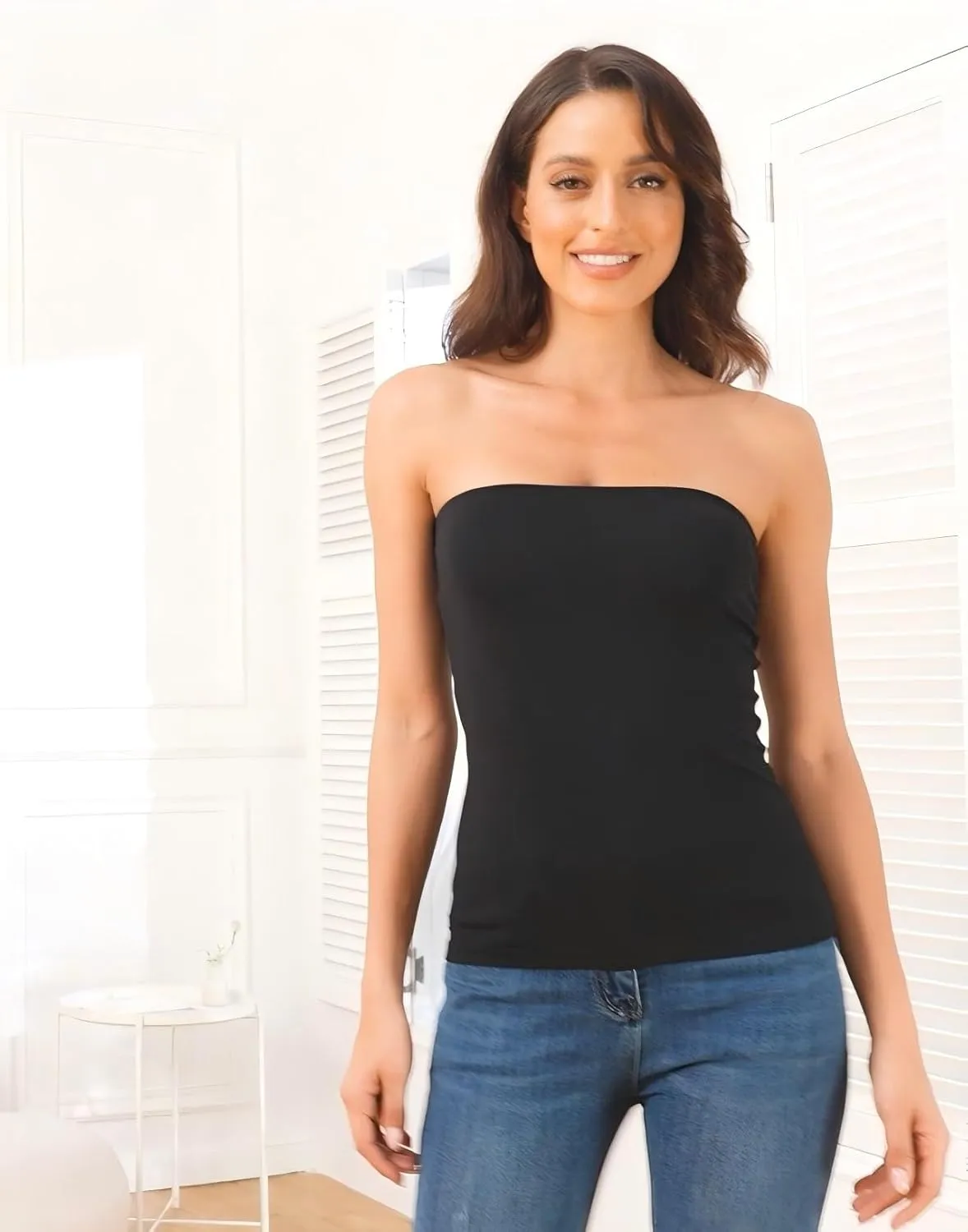 H HIAMIGOS 3 Pack Women's Strapless Cotton Long Tube Top Sleeveless Stretchy Cute Bandeau Tops Non Padded