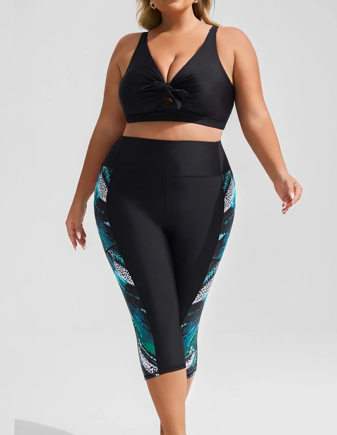 Hanna Nikole Womens Plus Size Capri Swim Pants High Waisted Swim Shorts Swimming Leggings with Pockets